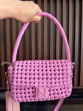 Braided Pink Shoulder Bag with Detachable Strap